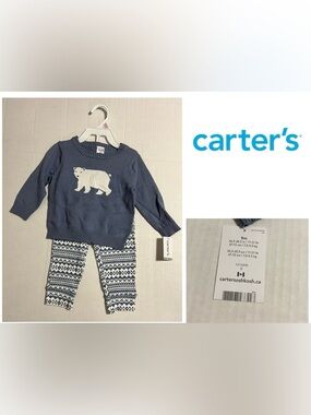 🆕CARTER’S - 9M - NWT - INFANT BOYS 2PC BLUE KNIT BEAR / FAIRISLE SET